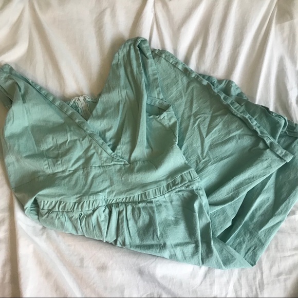 Turquoise Linen V-neck Dress - Picture 2 of 5